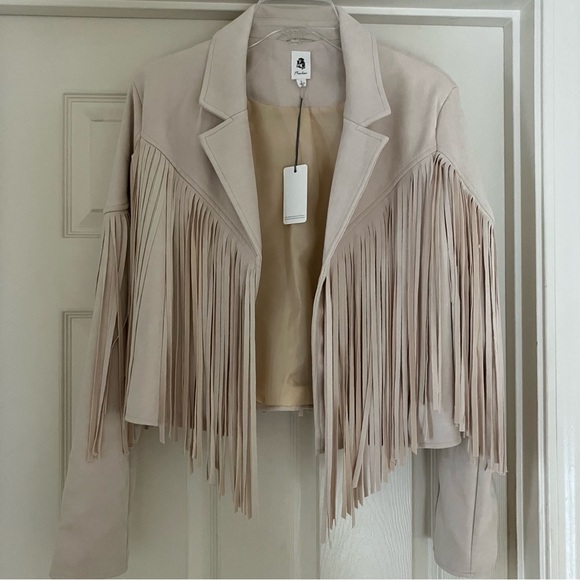 VICI Walford Cropped Fringe Faux Suede Jacket in Sand Large L NEW NWT - Picture 9 of 13